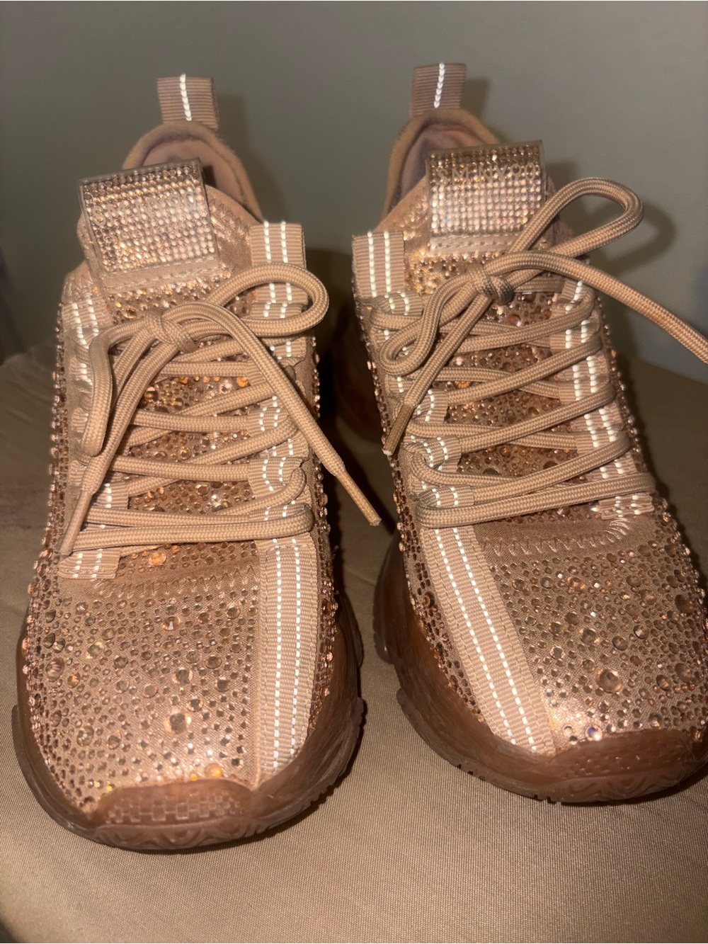Steve Madden Maxima Gold Crystal Lace-Up Sneakers